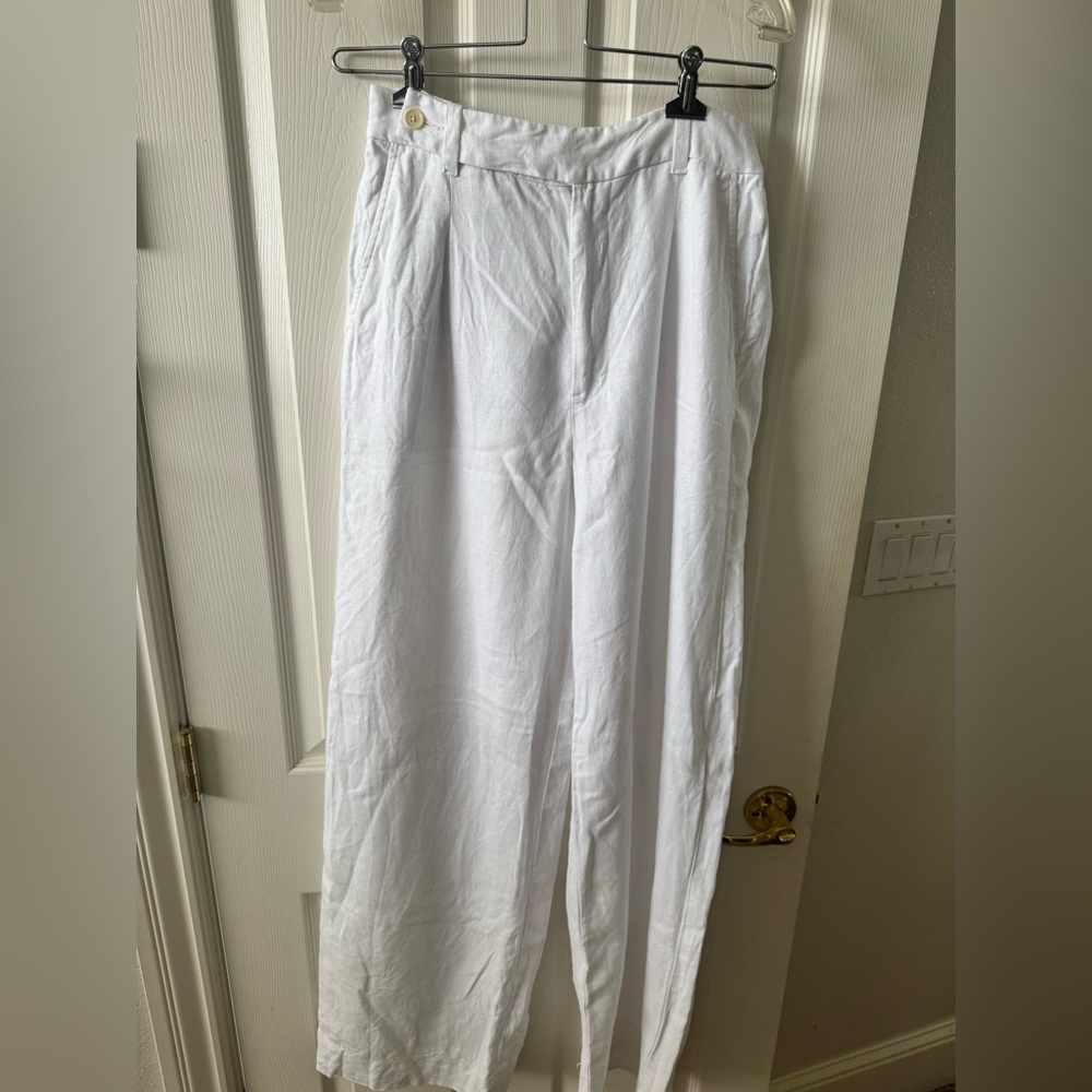 Madewell White Wide-Leg Linen Pants